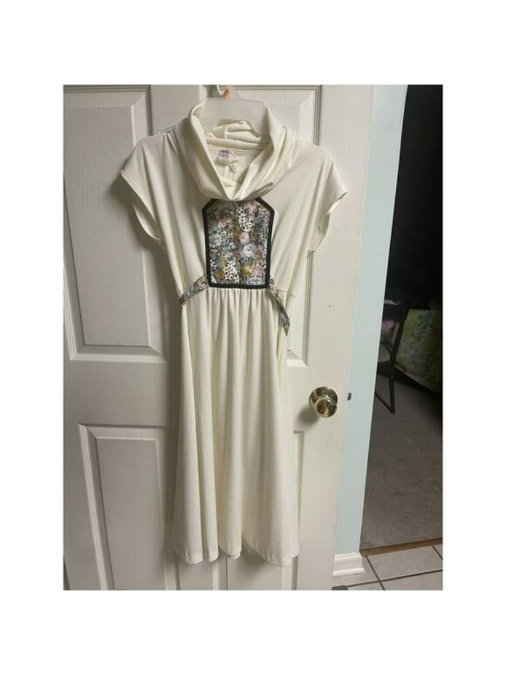 Vtg 70s Mod Hippie Pop Graphic Floral Print Cowl Neck Dress S/M Rare Size 8 32w